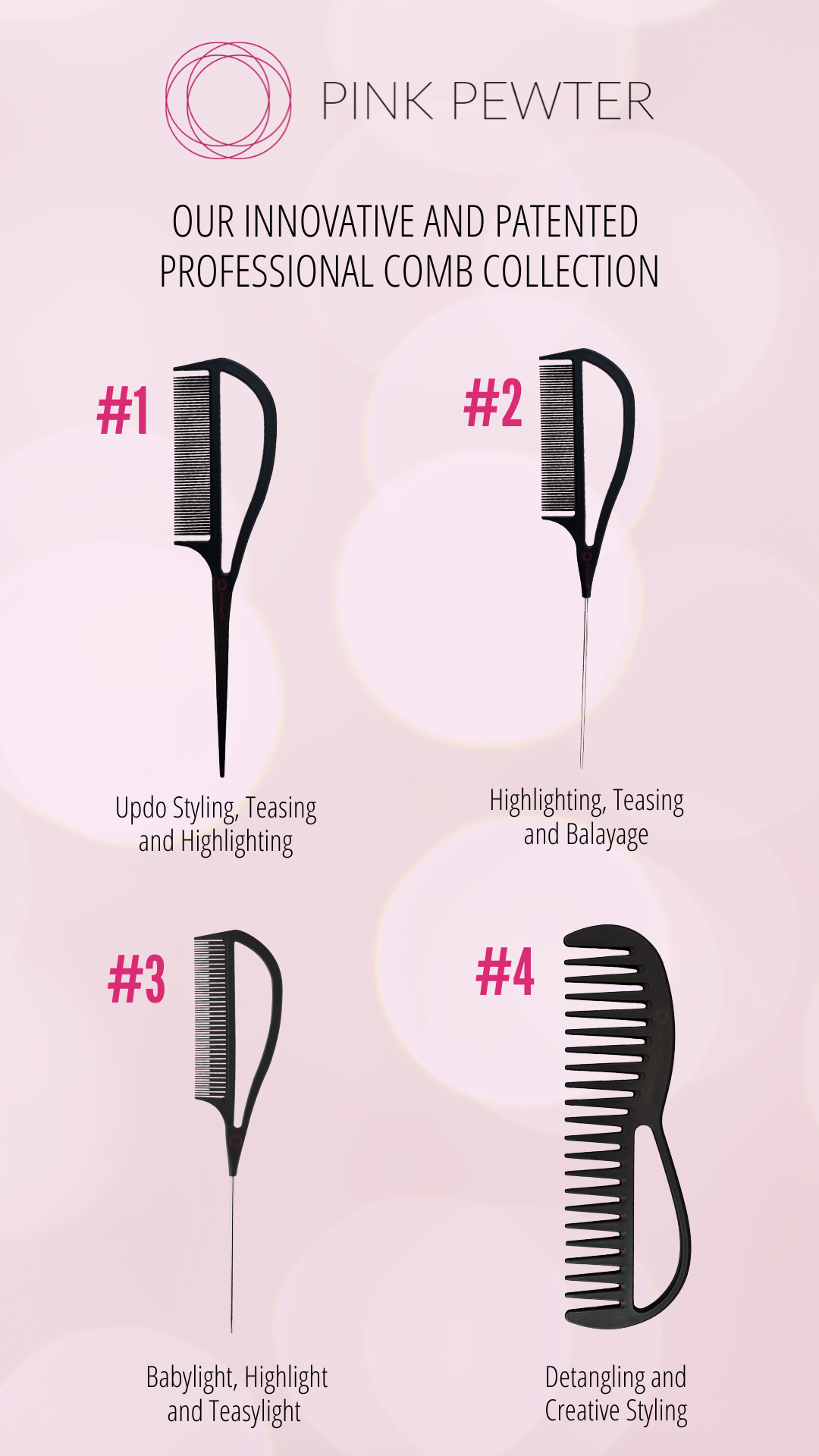 Pink Pewter Never Let Go Combs