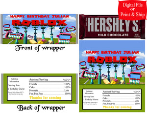20 Personalized Roblox Printed Full Size Candy Bar Wrappers Party Favo Edible Toppers More - candy bar roblox
