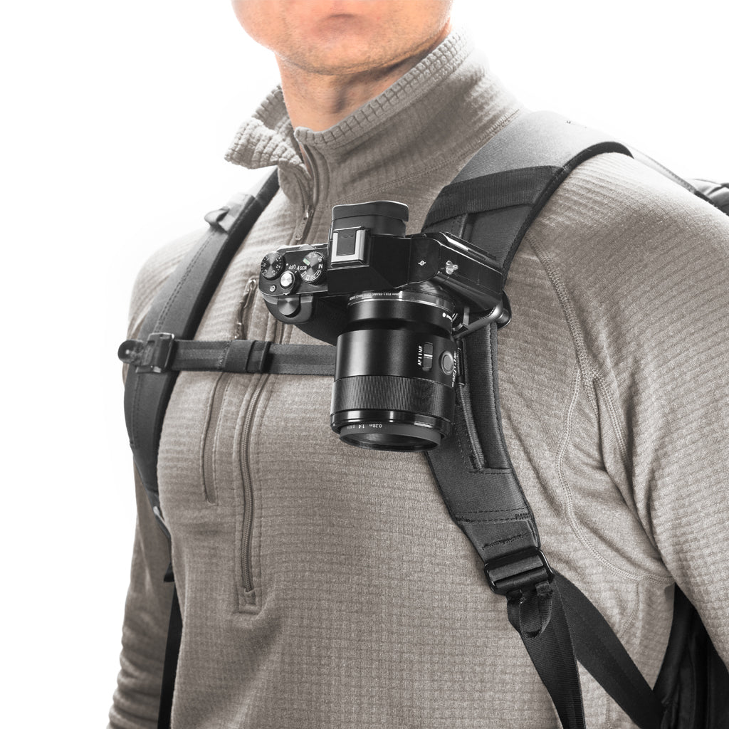 attach camera to backpack strap
