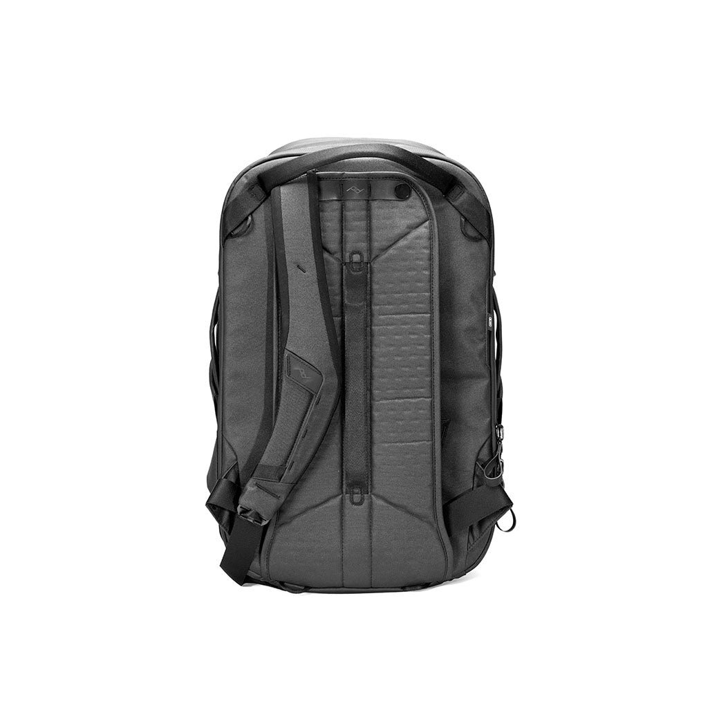 Tuck away shoulder strap of the Black 30L Travel Backpack pockets