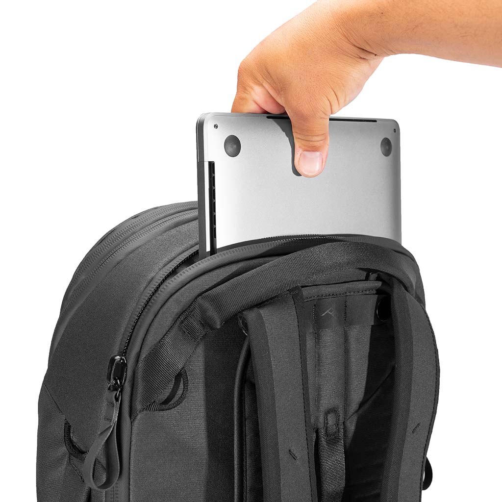 Laptop sleeves of the Black 30L Travel Backpack pockets