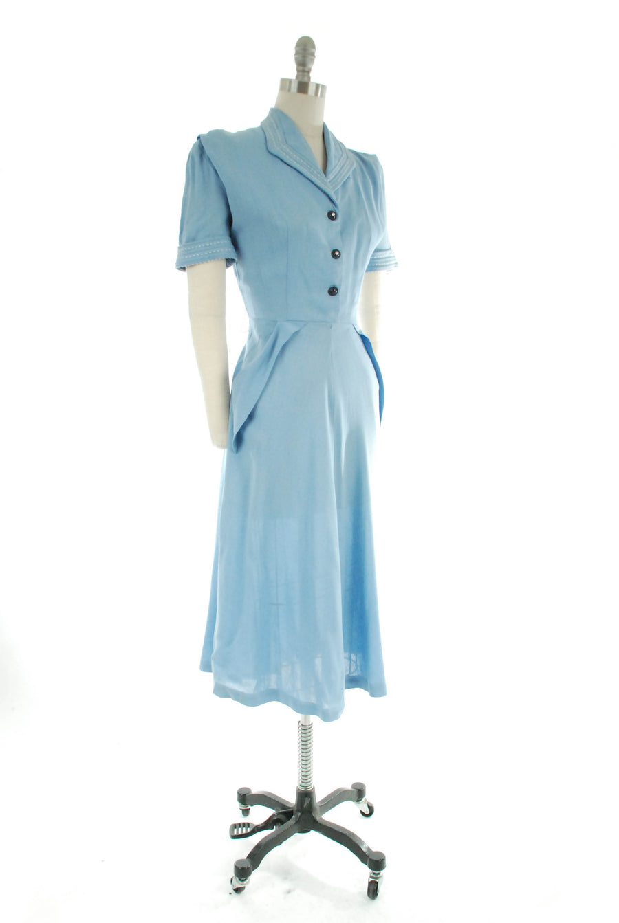 Late 1940s Light Blue Rayon-Linen Day 