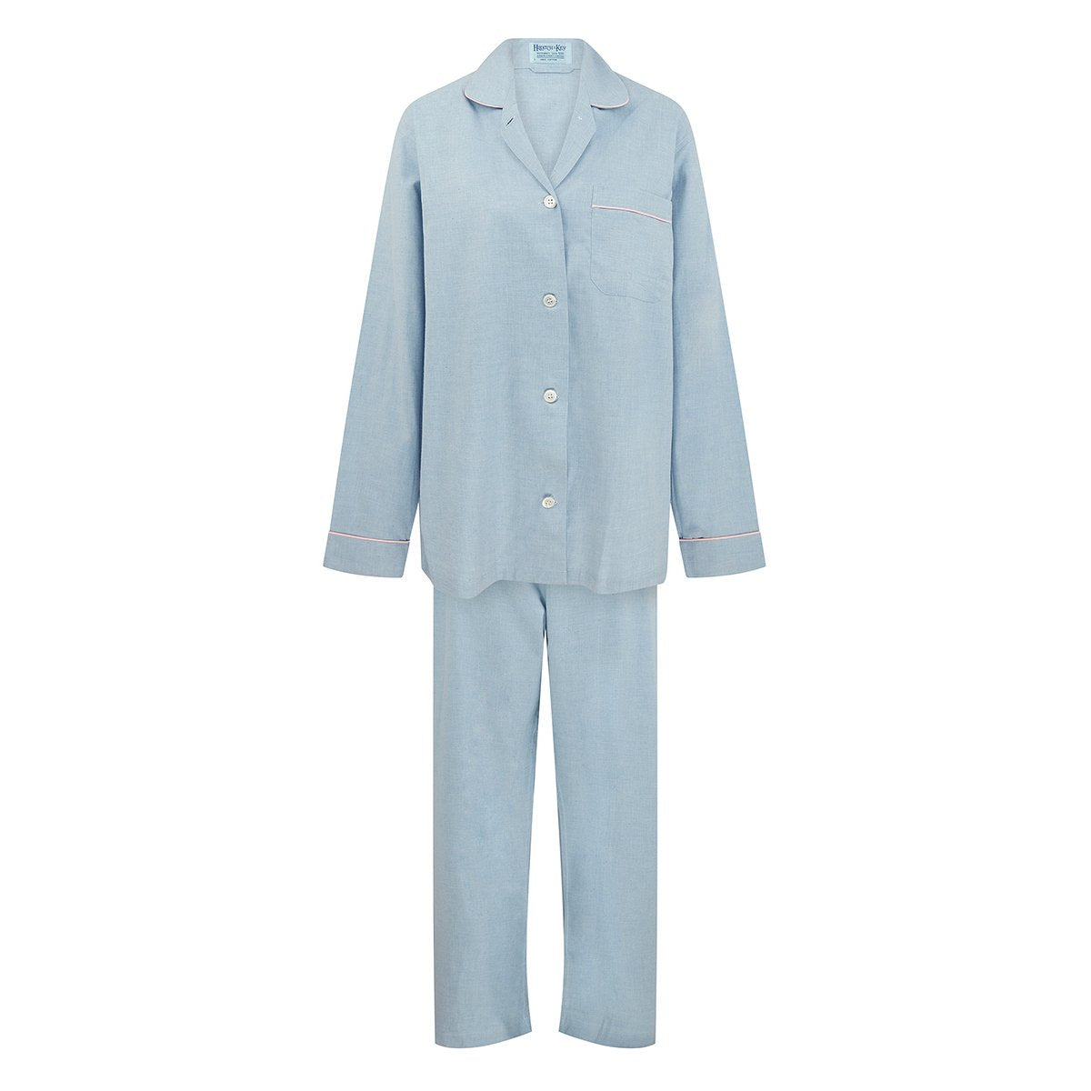 Ladies Plain Blue Cotton Pyjamas - Hilditch & Key
