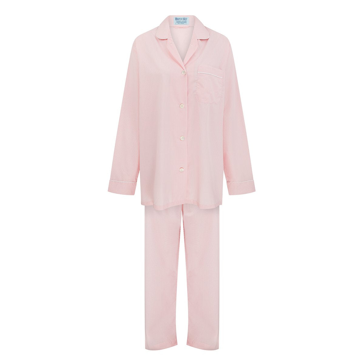 Ladies Pink White Small Check Cotton Pyjamas Hilditch Key