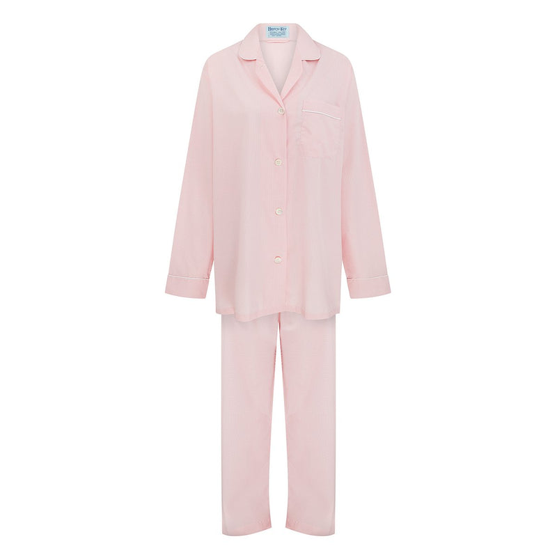 Ladies Pink & White Small Check Cotton Pyjamas - Hilditch & Key