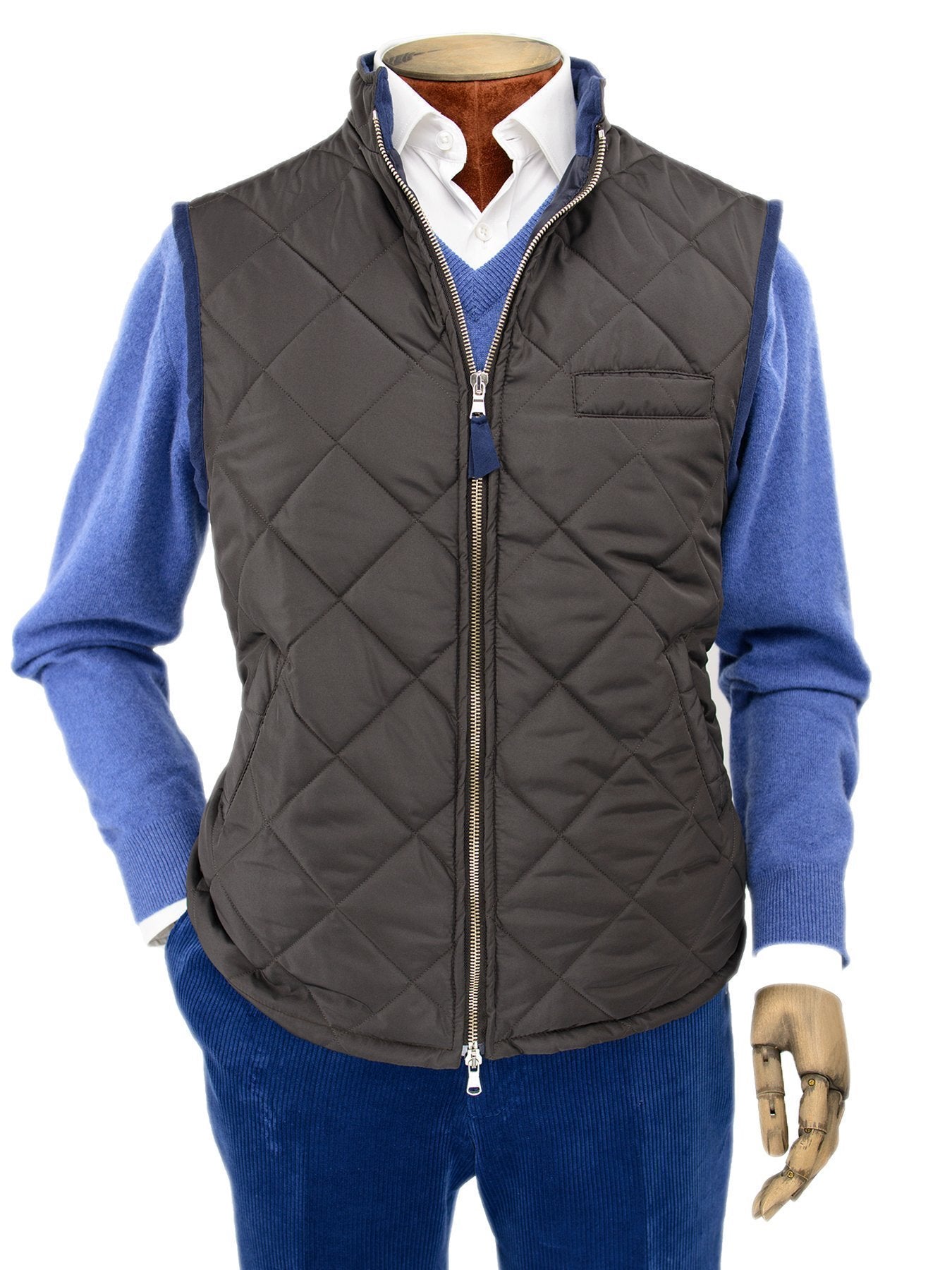 Quilted Gilet With Navy Knitted Back - Hilditch & Key