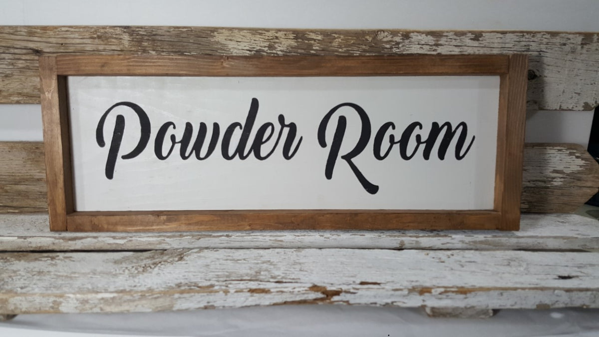 Powder Room Framed Farmhouse Wood Bathroom Sign 5 X 17 My Country Cottage Signs 2538