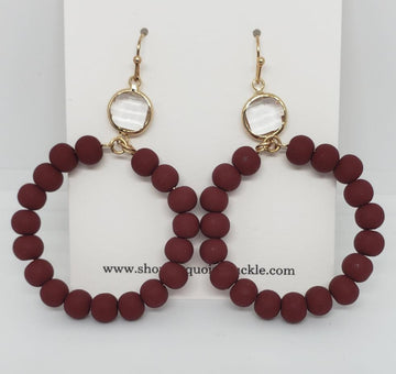 Clear Glass Wine Beaded Circle Drop Earrings