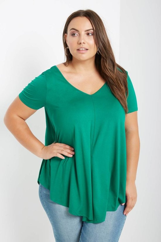 Green Perfect V-Neck Swing Top Curvy | Turquoise Buckle Boutique