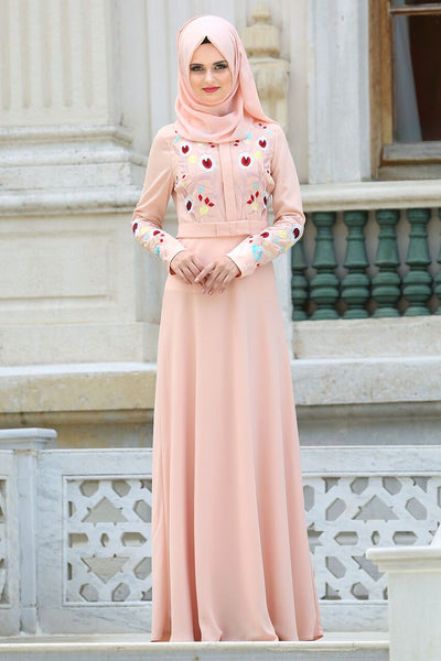 peach long sleeve maxi dress