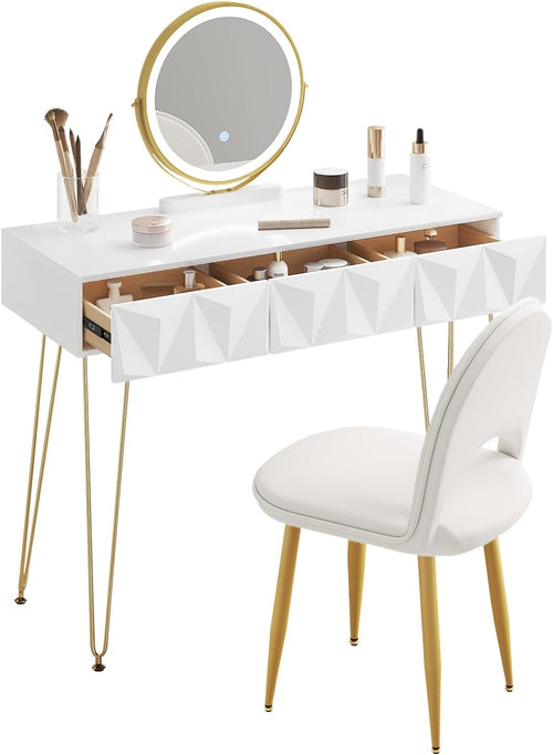 Make up Table with 3-Level Adjustable LED Mirror