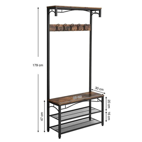 Rustic style cloakroom with Shoe shelf, Bench and Hooks.