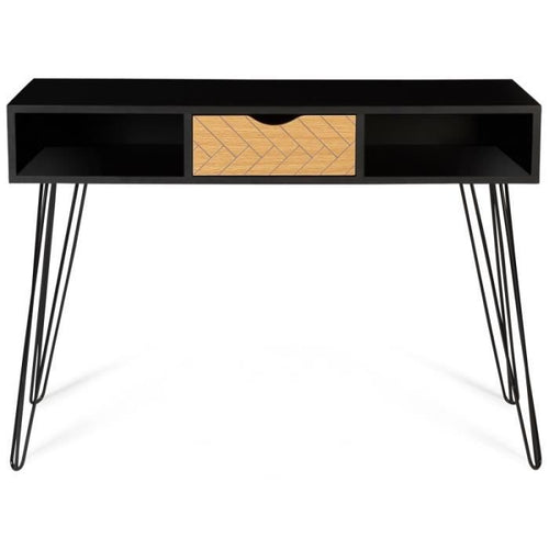LEON Feather Effect Vintage Console - Black n Wood with Pin Legs