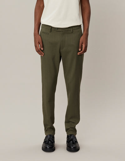 Les Deux MEN Como Herringbone Suit Pants Pants 550552-Surplus Green/Olive Night