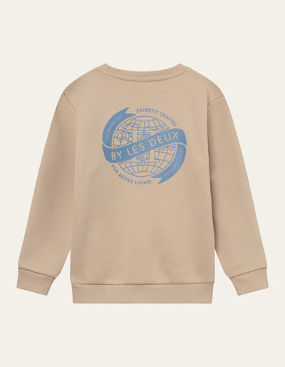 Les Deux Kids Globe Sweatshirt Kids Sweatshirt 817474-Light Desert Sand/Washed Denim Blue