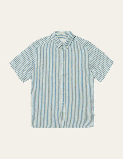 Les Deux MEN Kris Linen SS Shirt Shirt 474215-Washed Denim Blue/Ivory