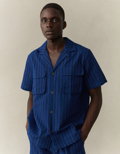 Les Deux MEN Osmund Seersucker SS Shirt Shirt 460477-Dark Navy/Blueprint