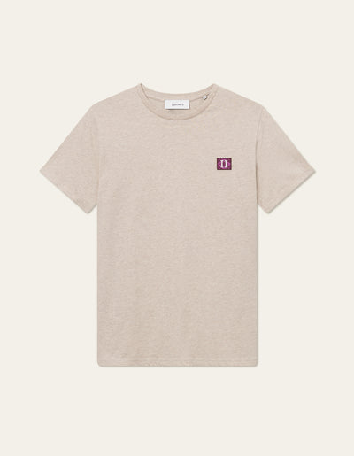 Piece 2.0 t-shirt - light desert sand melange/magenta-shiraz - Mens slim t-shirt in ivory from Les Deux