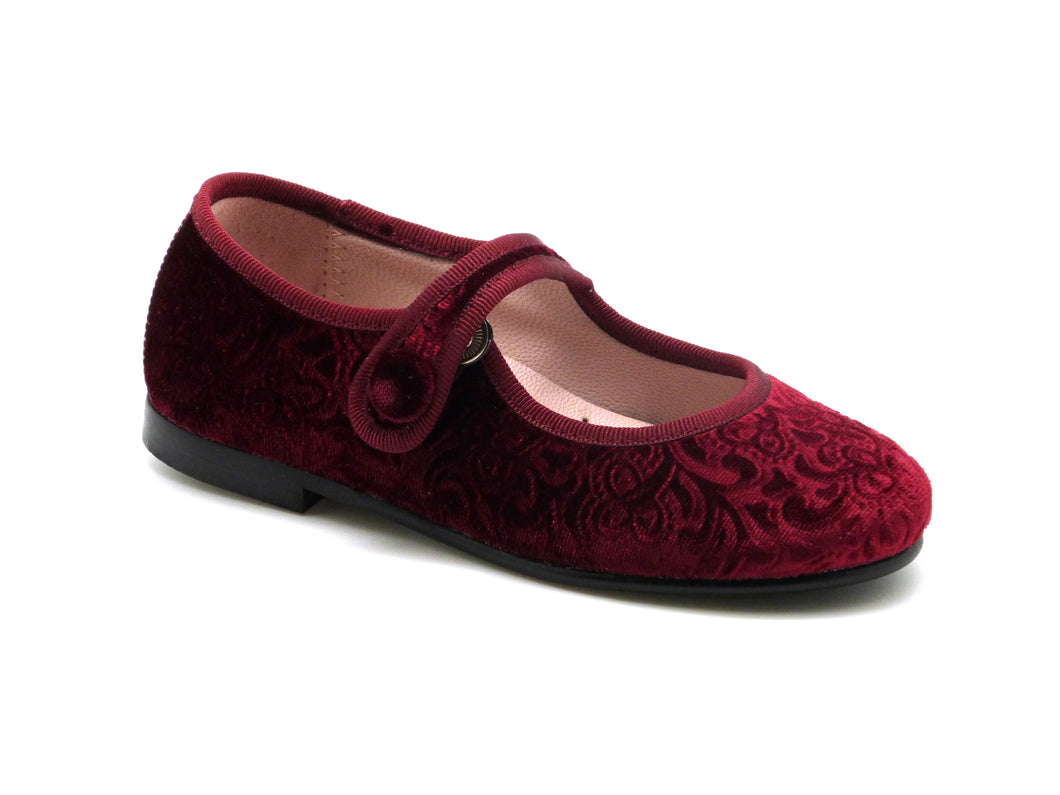 Beberlis Girls Burgundy Velvet Button 