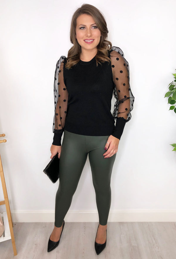 khaki leather look leggings