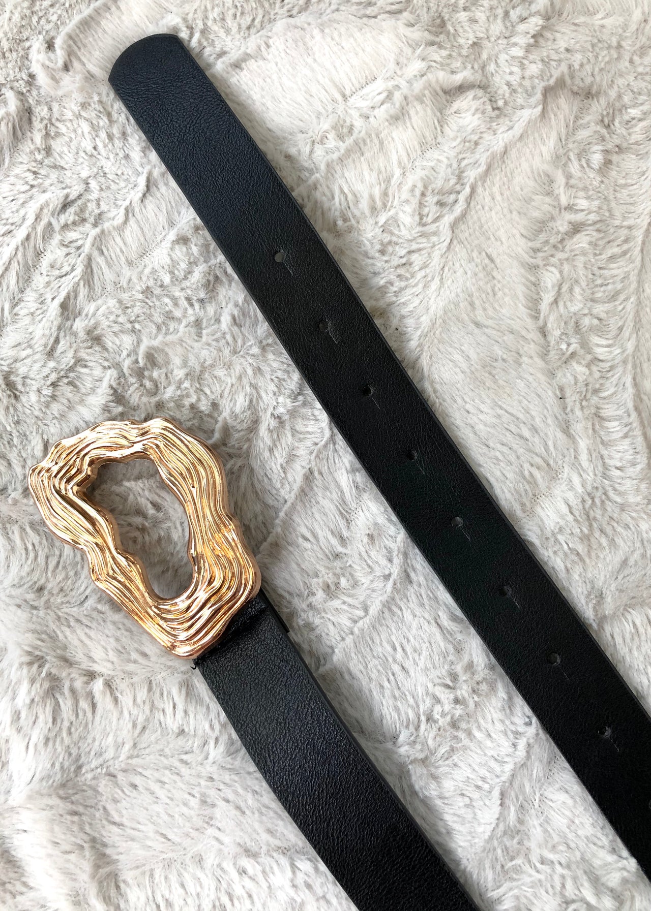 Hammered Abstract Gold Buckle Belt - Black – What About This