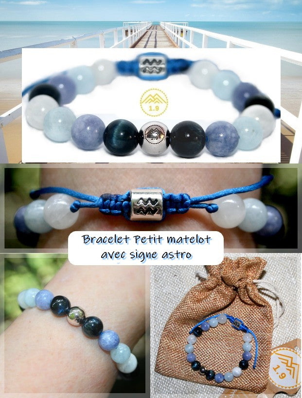 Bracelet enfant lithothérapie personnalisé sur mesure avec pierres naturelles et signe astrologique