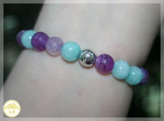 Bracelet femme Pierre de lune Agate violette Quartz rose Marbella