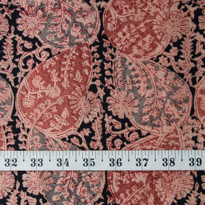 Red & Black Kalamkari Handblock Printed Cotton Fabric