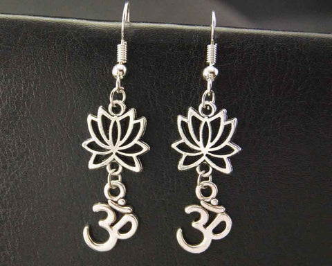 Lotus Flower Om Earrings