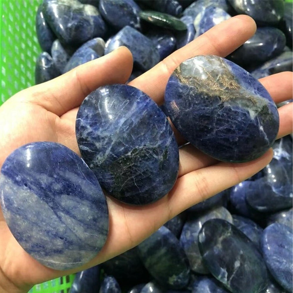 Natural Blue Sodalite Crystal Palm Stone