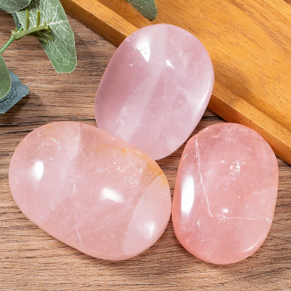 AMOYSTONE Rose Quartz Crystals Natural Palm Healing Stones Polished Heart  Gemstones Reiki Pocket Stone for Energy, Meditation, Chakra, Office Decor