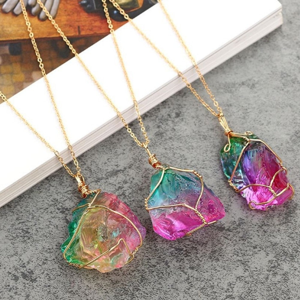 Rainbow Aura Quartz Crystal Necklace