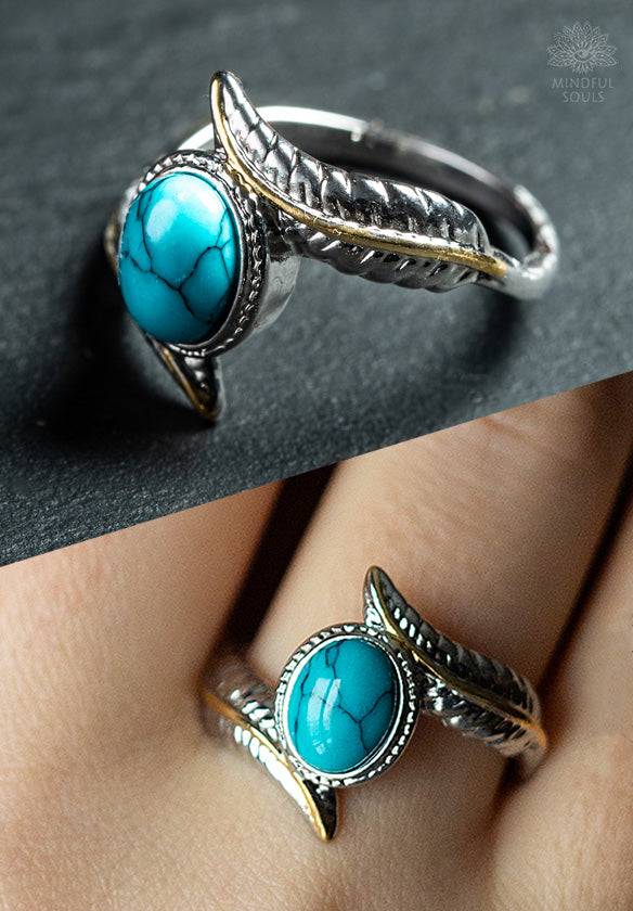 Wisdom Feather Turquoise Ring