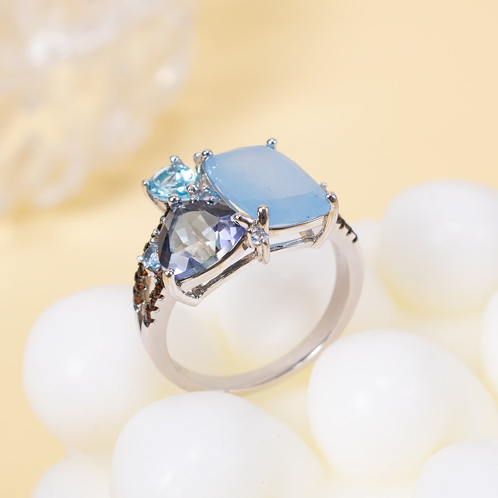 Aqua Blue Chalcedony Ring