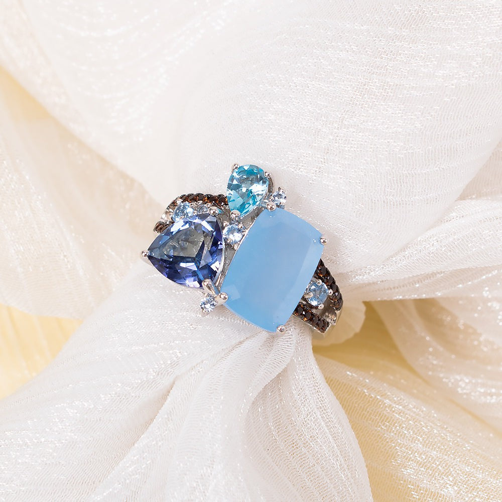 Aqua Blue Chalcedony Ring