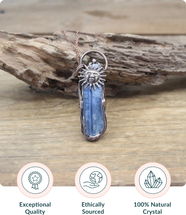 Blue Kyanite Sun Pendant Necklace