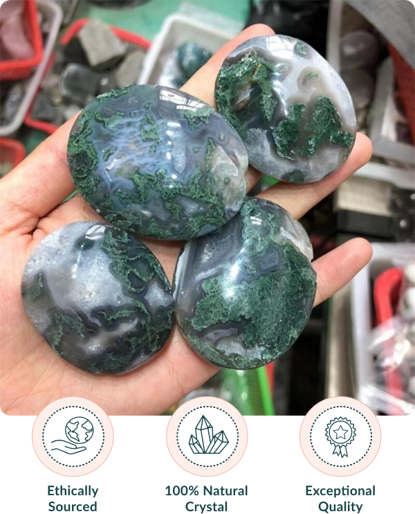 Natural Green Moss Agate Palm Stone