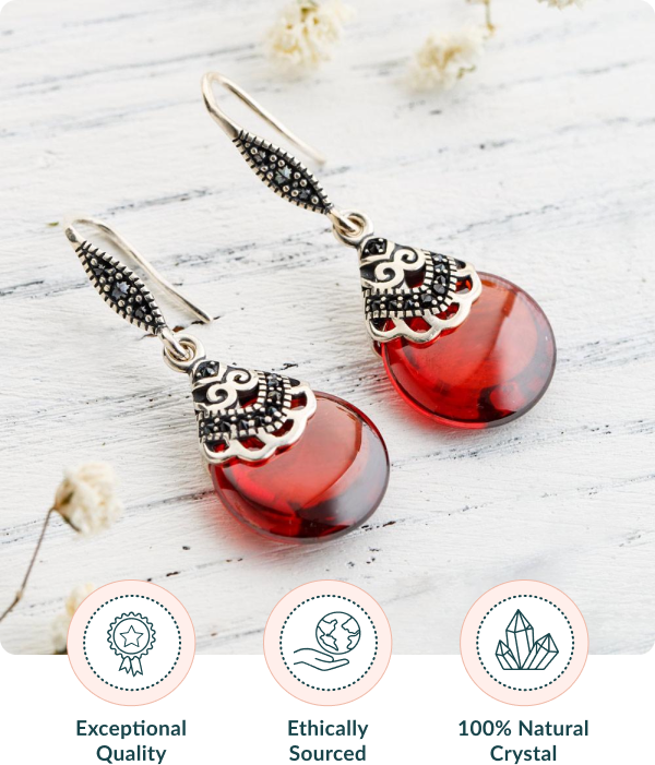 Silver Drop Earrings Garnet Stone