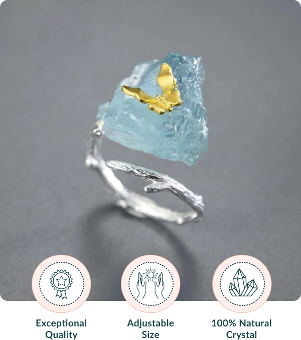 Butterfly Aquamarine Stone Ring