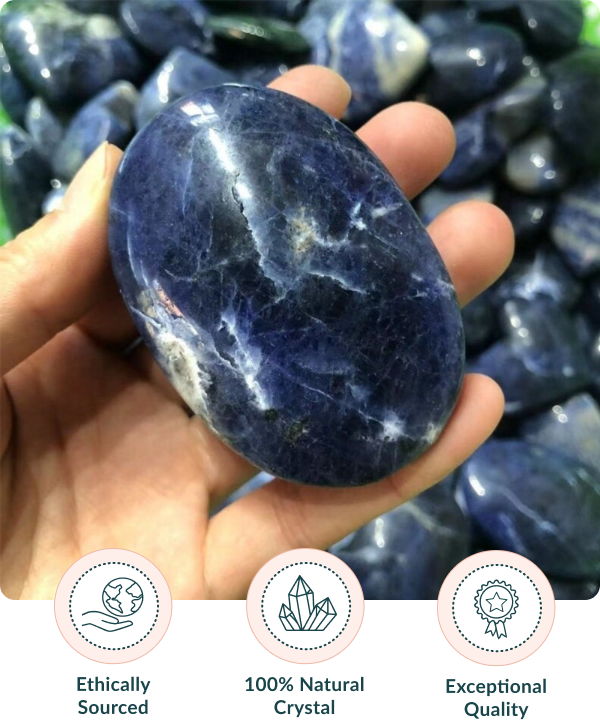 Natural Blue Sodalite Crystal Palm Stone