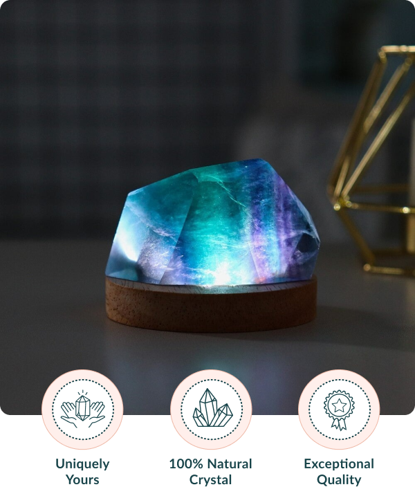 Minimalistic Rainbow Fluorite Crystal Lamp