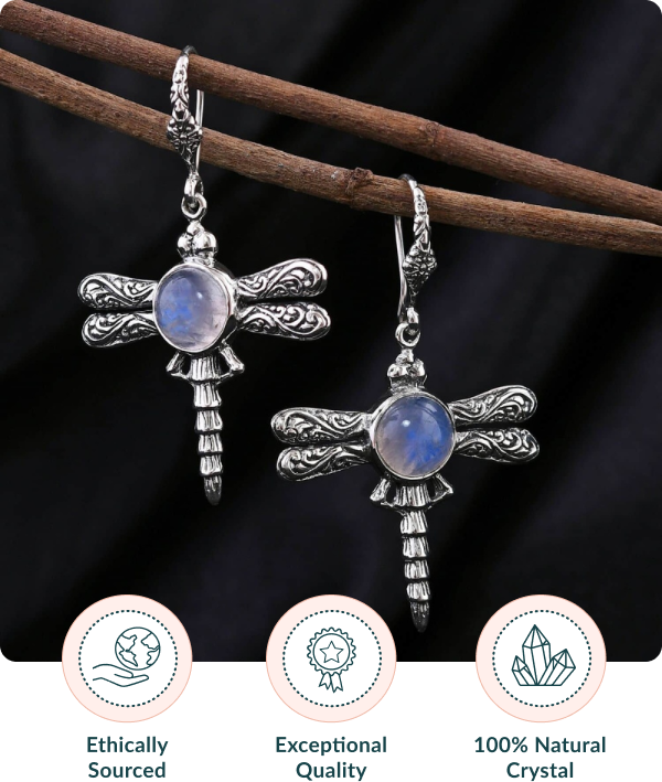 Rainbow Moonstone Dragonfly Earrings