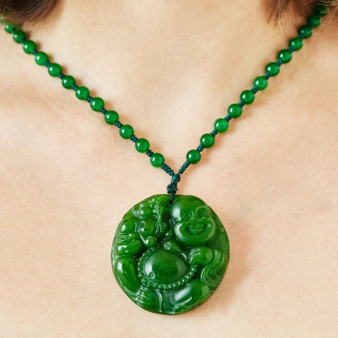 Sterling Silver Genuine Nephrite Green Jade Guan Yin Baby Buddha Pendant  Necklace – Baikalla