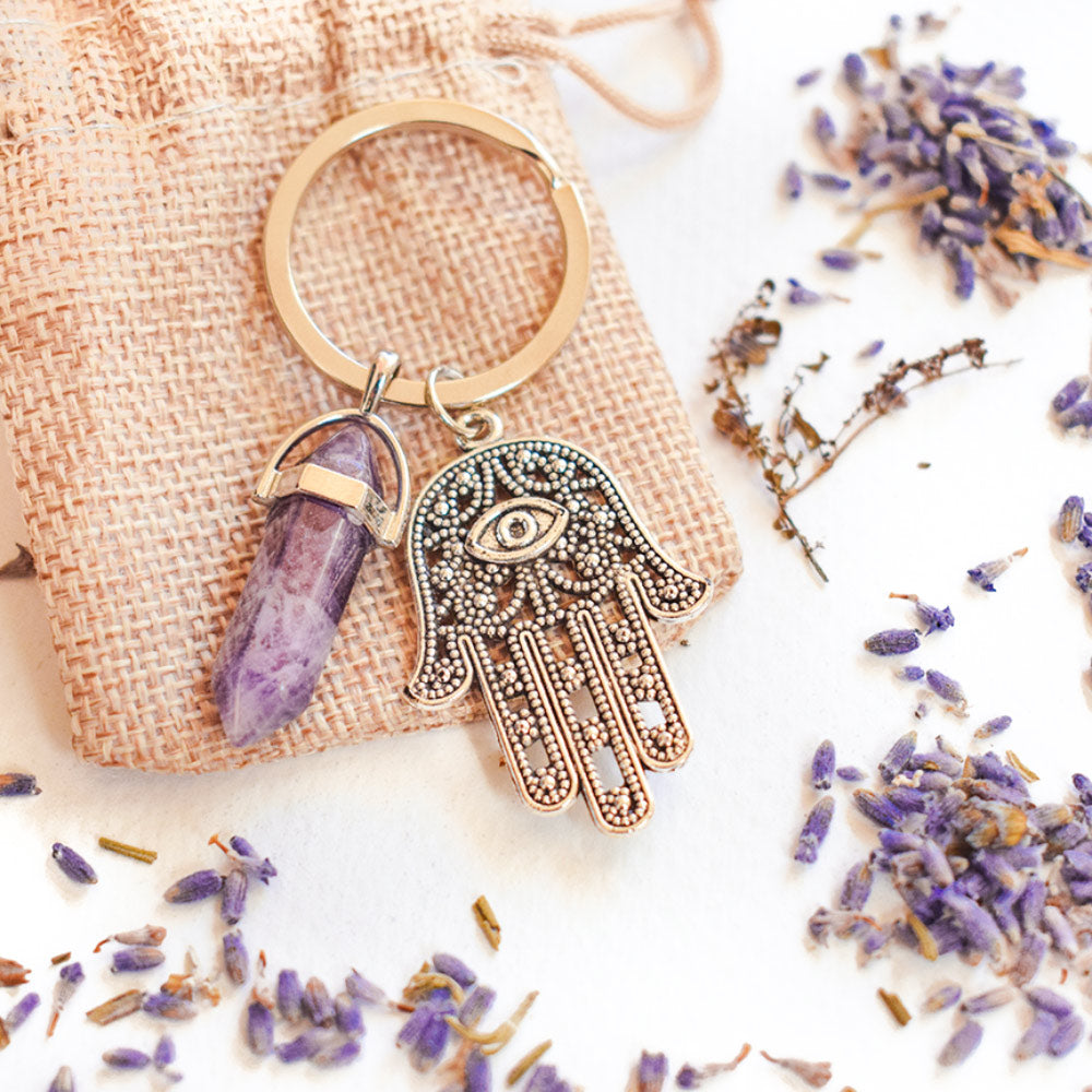 Hamsa Hand Natural Gemstone Keychain