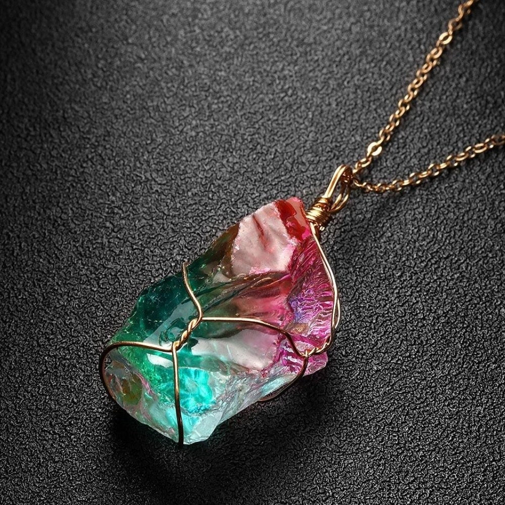 Rainbow Aura Quartz Crystal Necklace