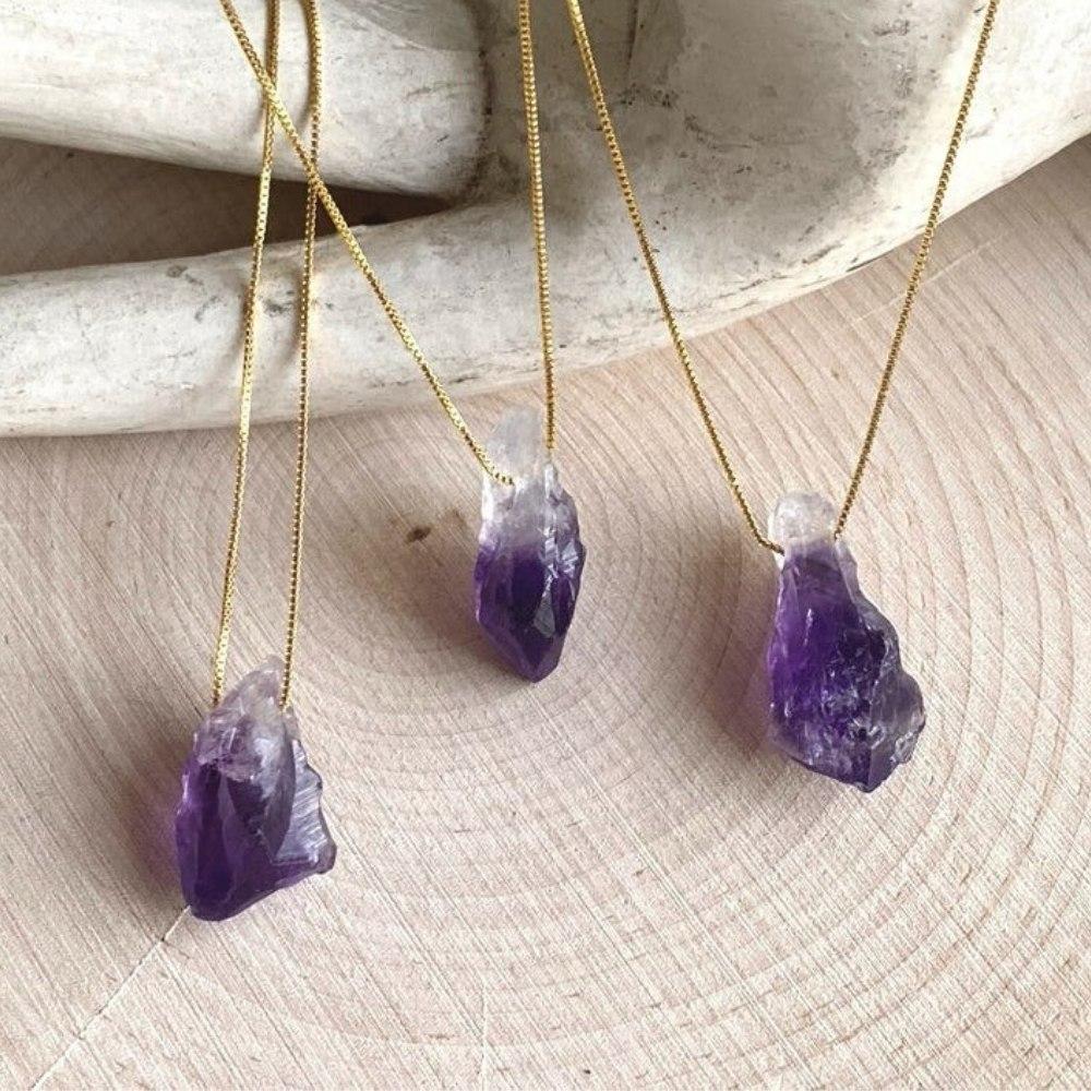 Raw Amethyst Crystal Pendant Necklace