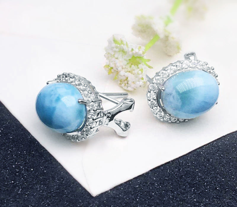 Larimar Stone Stud Earrings