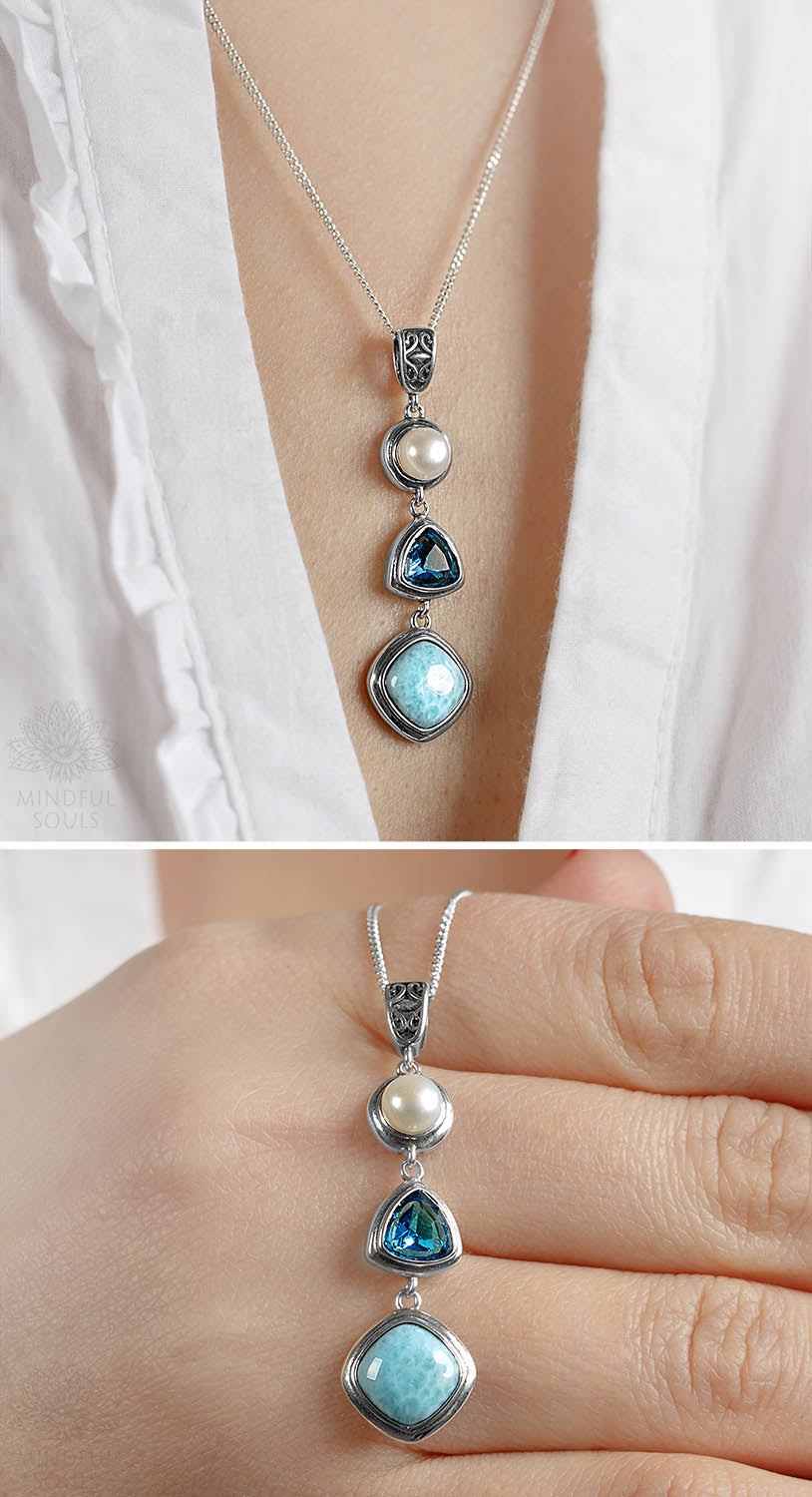 silver larimar necklace