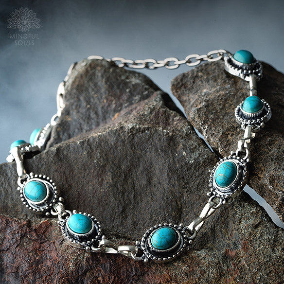 Turquoise Silver Anklet Bracelet