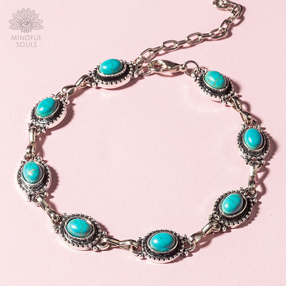 Turquoise Silver Anklet Bracelet